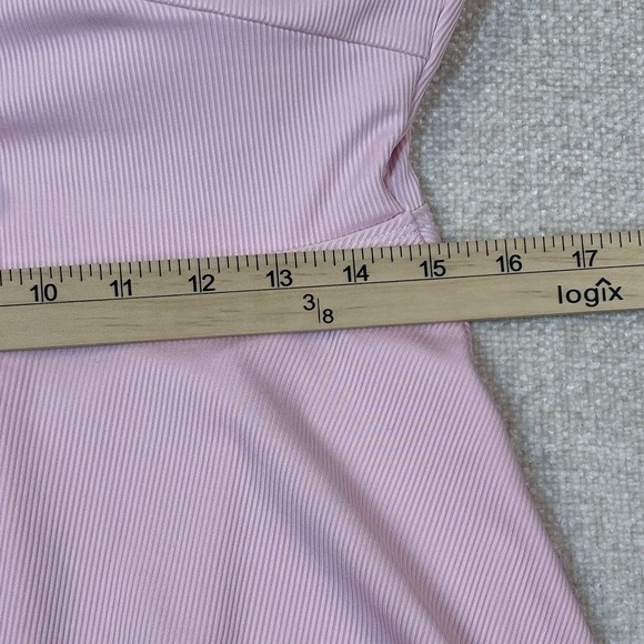 Pink Tankini Top Women's Size 1XL Peplum Adjustable Straps Ribbed Stretch V-Neck - Picture 4 of 7